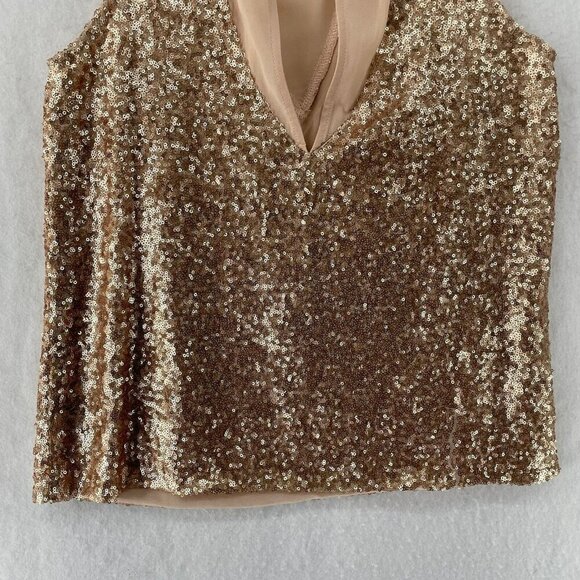 Bebe Party Blouse Womens S Pink Rose Gold Sleeveless Sparkle Sequined Keyhole - Picture 11 of 12